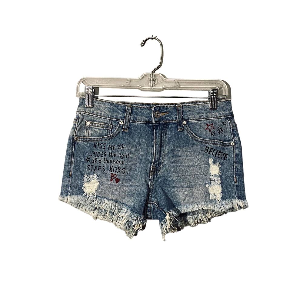 ZCO Blue Denim Graphic Distressed Cut-Off Jean Shorts Women’s 3